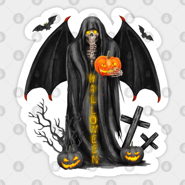 Halloween - Skeleton and Pumpkins Sticker by Merilinwitch